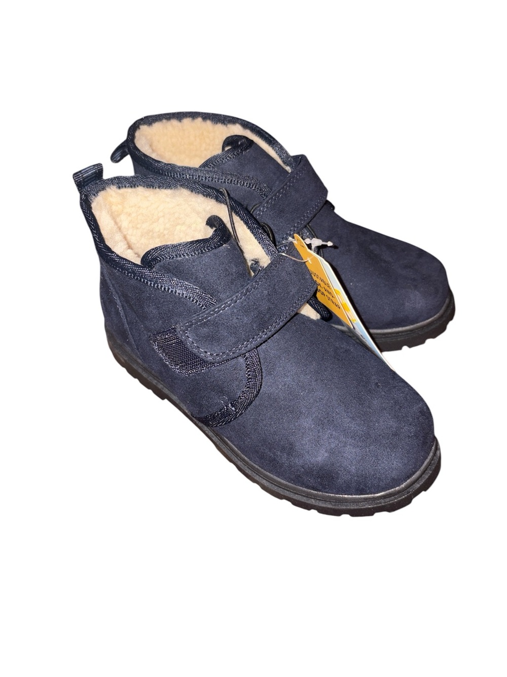 Kids Navy Blue Faux-Suede Winter Boots with Shearling Lining